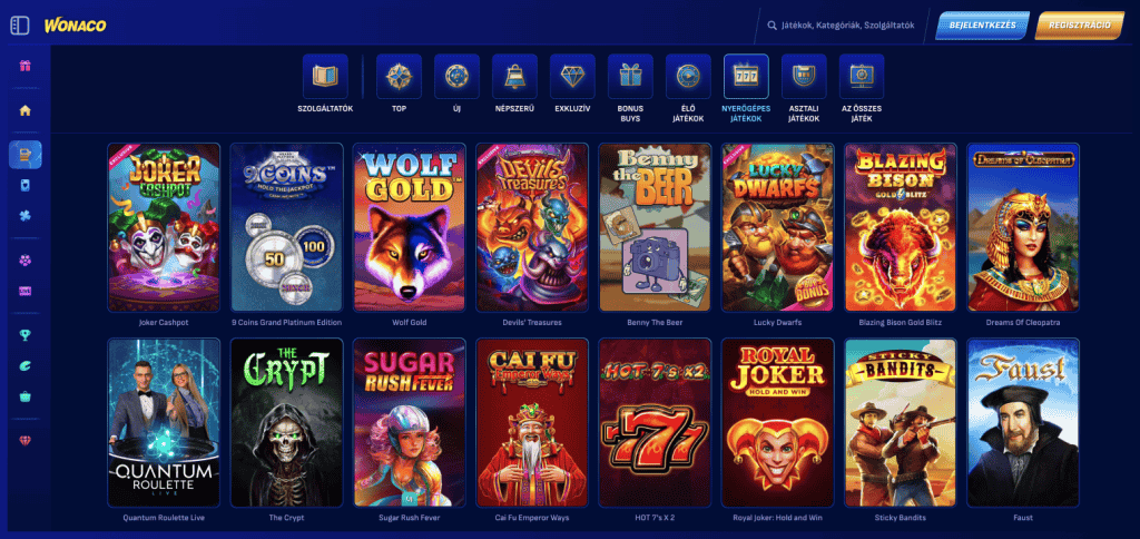 Wonaco Casino játékautomaták