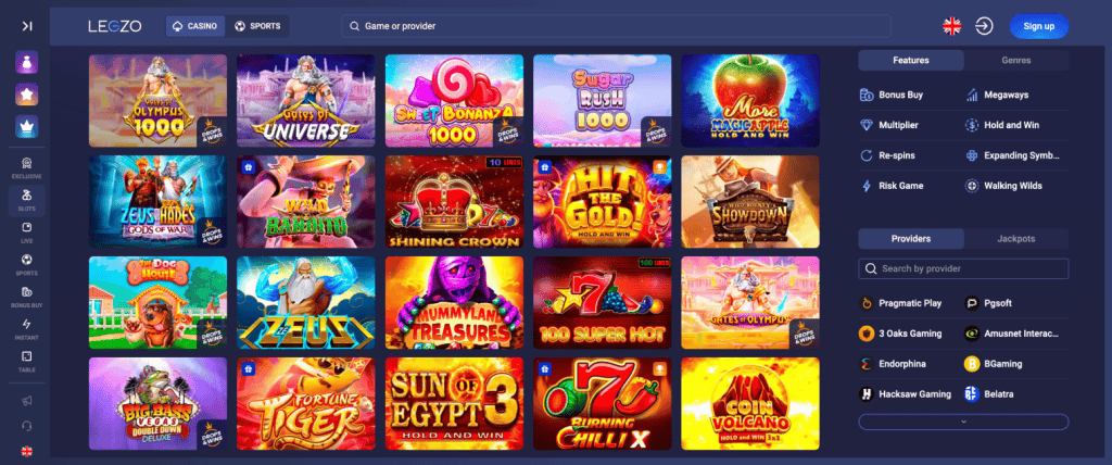 Legzo Casino nyerőgépes játékok